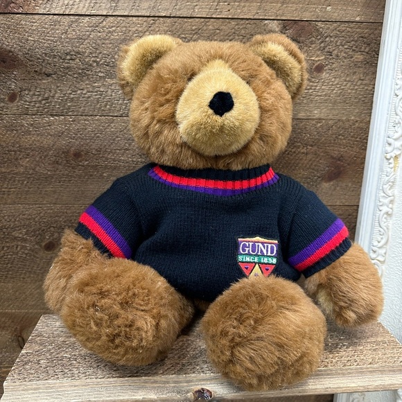 Gund 1988 Large 19 inch Collectors Classic Brown Furry Bear Sweater with Patch - Picture 1 of 9
